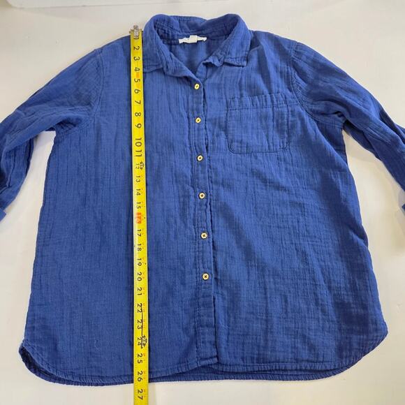 Anne Klein Jeans Womens Gauze Button Up Shirt Estate Blue Large - Picture 6 of 7